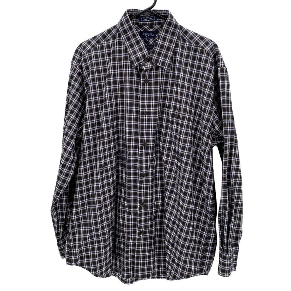Viyella Long Sleeve Button Down Navy/White Shirt Men’s Size XL